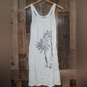 Raya Sun White Sequin Silver Palm Tree Swim Cover-Up Dress Size Large